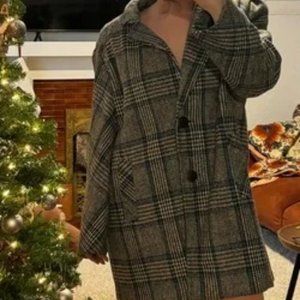 Vintage Warm Plaid Coat Jacket Blazer Pea Coat